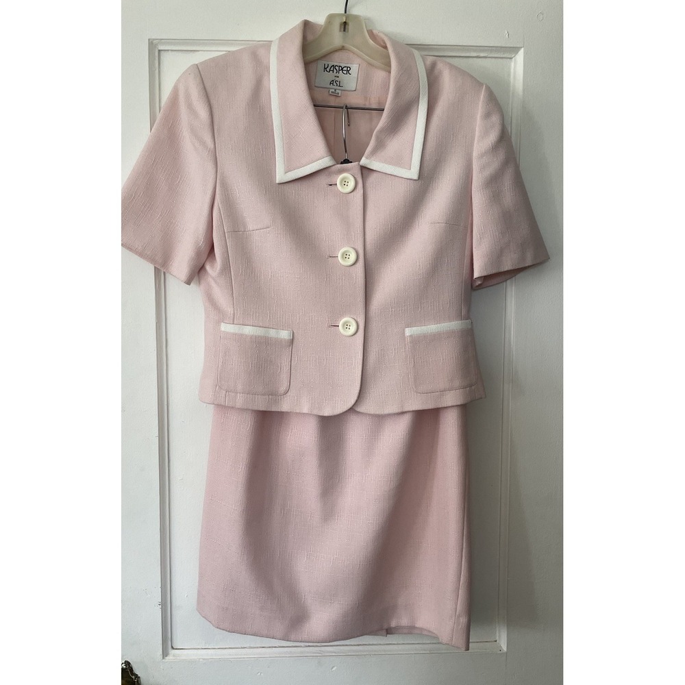 Kasper for ASL Vtg Light Pink Skirt Suit Short Sleeve Blazer Skirt Sz 8 Office